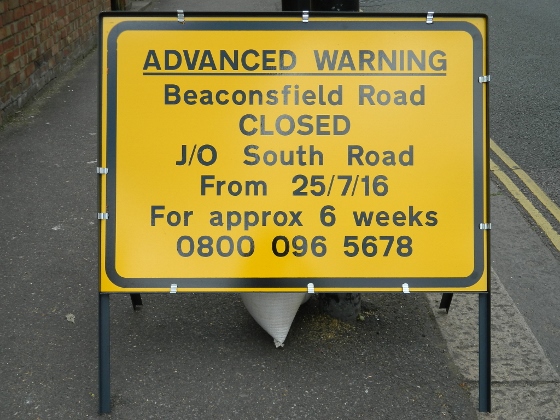 Beaconsfield Road closure sign - Southall