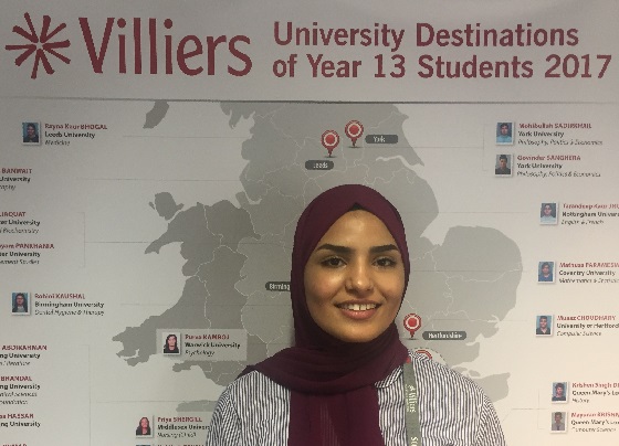 Ayah Alharahsheh of Villiers High school in Southall